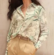 Women Cream Print Long Sl...
